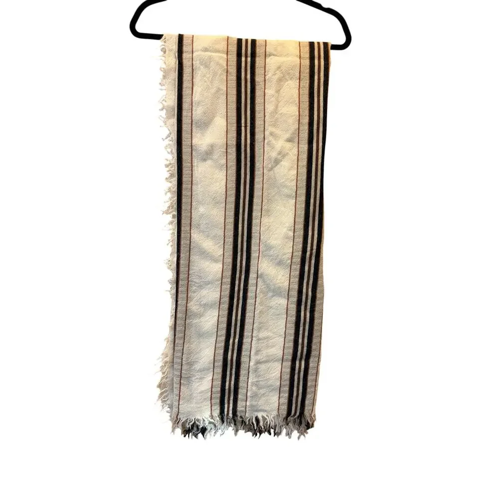 Wilfred by Aritzia Striped Fringe Scarf Shawl Wrap 100% Wool 55